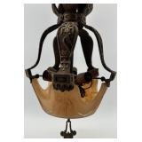 Pair of Antique Art Deco Ornate Cast Metal Ceiling Chandeliers with Glass Shade Pair of Antique Art Deco Ornate Cast Metal Ceiling Chandeliers with Glass Shade