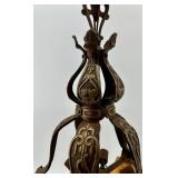Pair of Antique Art Deco Ornate Cast Metal Ceiling Chandeliers with Glass Shade Pair of Antique Art Deco Ornate Cast Metal Ceiling Chandeliers with Glass Shade