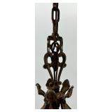 Pair of Antique Art Deco Ornate Cast Metal Ceiling Chandeliers with Glass Shade Pair of Antique Art Deco Ornate Cast Metal Ceiling Chandeliers with Glass Shade