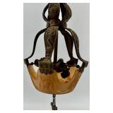 Pair of Antique Art Deco Ornate Cast Metal Ceiling Chandeliers with Glass Shade Pair of Antique Art Deco Ornate Cast Metal Ceiling Chandeliers with Glass Shade