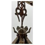 Pair of Antique Art Deco Ornate Cast Metal Ceiling Chandeliers with Glass Shade Pair of Antique Art Deco Ornate Cast Metal Ceiling Chandeliers with Glass Shade