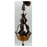 Pair of Antique Art Deco Ornate Cast Metal Ceiling Chandeliers with Glass Shade Pair of Antique Art Deco Ornate Cast Metal Ceiling Chandeliers with Glass Shade