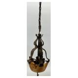 Pair of Antique Art Deco Ornate Cast Metal Ceiling Chandeliers with Glass Shade Pair of Antique Art Deco Ornate Cast Metal Ceiling Chandeliers with Glass Shade