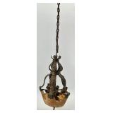 Pair of Antique Art Deco Ornate Cast Metal Ceiling Chandeliers with Glass Shade Pair of Antique Art Deco Ornate Cast Metal Ceiling Chandeliers with Glass Shade