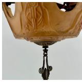 Pair of Antique Art Deco Ornate Cast Metal Ceiling Chandeliers with Glass Shade Pair of Antique Art Deco Ornate Cast Metal Ceiling Chandeliers with Glass Shade