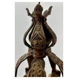 Pair of Antique Art Deco Ornate Cast Metal Ceiling Chandeliers with Glass Shade Pair of Antique Art Deco Ornate Cast Metal Ceiling Chandeliers with Glass Shade