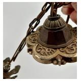 Pair of Antique Art Deco Ornate Cast Metal Ceiling Chandeliers with Glass Shade Pair of Antique Art Deco Ornate Cast Metal Ceiling Chandeliers with Glass Shade