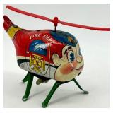 Vintage Tin Wind-Up Fire Dept Helicopter Toy Japan Vintage Tin Wind-Up Fire Dept Helicopter Toy Japan