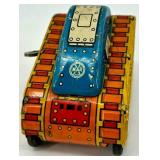 Vintage Wind-Up Tin Toys Lot - Tank and Cowboy on Tricycle Vintage Wind-Up Tin Toys Lot - Tank and Cowboy on Tricycle