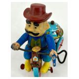 Vintage Wind-Up Tin Toys Lot - Tank and Cowboy on Tricycle Vintage Wind-Up Tin Toys Lot - Tank and Cowboy on Tricycle