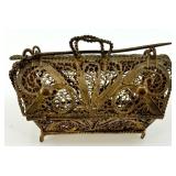 Vintage Decorative Filigree Brass Purse Box with Chain and Marked "90" Vintage Decorative Filigree Brass Purse Box with Chain and Marked "90"