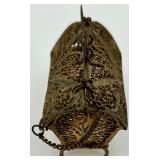 Vintage Decorative Filigree Brass Purse Box with Chain and Marked "90" Vintage Decorative Filigree Brass Purse Box with Chain and Marked "90"
