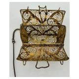 Vintage Decorative Filigree Brass Purse Box with Chain and Marked "90" Vintage Decorative Filigree Brass Purse Box with Chain and Marked "90"