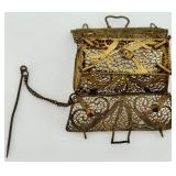 Vintage Decorative Filigree Brass Purse Box with Chain and Marked "90" Vintage Decorative Filigree Brass Purse Box with Chain and Marked "90"