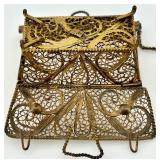 Vintage Decorative Filigree Brass Purse Box with Chain and Marked "90" Vintage Decorative Filigree Brass Purse Box with Chain and Marked "90"