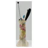 Antique Porcelain Hat Pin Holder with 5 Decorative Hat Pins Antique Porcelain Hat Pin Holder with 5 Decorative Hat Pins