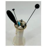 Antique Porcelain Hat Pin Holder with 5 Decorative Hat Pins Antique Porcelain Hat Pin Holder with 5 Decorative Hat Pins