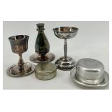 Collection of Vintage Silverplate Communion Pieces Including Chalice, Cruet, and Patens Collection of Vintage Silverplate Communion Pieces Including Chalice, Cruet, and Patens