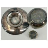 Collection of Vintage Silverplate Communion Pieces Including Chalice, Cruet, and Patens Collection of Vintage Silverplate Communion Pieces Including Chalice, Cruet, and Patens
