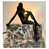 Art Deco Style Marble Base Table Lamp with Female Figure Art Deco Style Marble Base Table Lamp with Female Figure