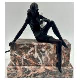 Art Deco Style Marble Base Table Lamp with Female Figure Art Deco Style Marble Base Table Lamp with Female Figure
