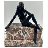 Art Deco Style Marble Base Table Lamp with Female Figure Art Deco Style Marble Base Table Lamp with Female Figure