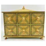 Decorative Chest with Gold Lion Pulls and Ornate Lid Decorative Chest with Gold Lion Pulls and Ornate Lid