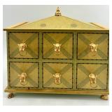 Decorative Chest with Gold Lion Pulls and Ornate Lid Decorative Chest with Gold Lion Pulls and Ornate Lid