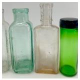 Collection of 8 Vintage Glass Bottles and Jars Mixed Shapes and Colors Collection of 8 Vintage Glass Bottles and Jars Mixed Shapes and Colors