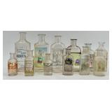 Collection of 12 Antique Glass Water Slide Bottles with Original Labels Collection of 12 Antique Glass Water Slide Bottles with Original Labels