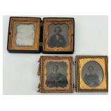 Collection of 4 Antique Daguerreotype Portrait Photographs in Ornate Cases Collection of 4 Antique Daguerreotype Portrait Photographs in Ornate Cases