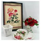 Floral Home Decor Collection with Floral Tray, Ceramic Dishs, and Planters Floral Home Decor Collection with Floral Tray, Ceramic Dishs, and Planters