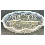 Set of Vintage Hobnail Opalescent Glass Bowls, Divided Dishes, and Candle Holders Set of Vintage Hobnail Opalescent Glass Bowls, Divided Dishes, and Candle Holders