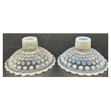 Set of Vintage Hobnail Opalescent Glass Bowls, Divided Dishes, and Candle Holders Set of Vintage Hobnail Opalescent Glass Bowls, Divided Dishes, and Candle Holders