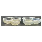 Set of Vintage Hobnail Opalescent Glass Bowls, Divided Dishes, and Candle Holders Set of Vintage Hobnail Opalescent Glass Bowls, Divided Dishes, and Candle Holders