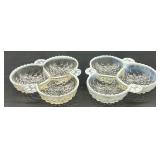 Set of Vintage Hobnail Opalescent Glass Bowls, Divided Dishes, and Candle Holders Set of Vintage Hobnail Opalescent Glass Bowls, Divided Dishes, and Candle Holders