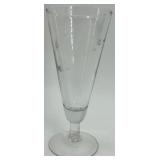 Set of 7 Etched Glass Champagne Flutes with Floral Design Set of 7 Etched Glass Champagne Flutes with Floral Design