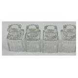 Vintage Glass Floral Tableware Set with Square Holders, Curved Bands, and Rectangular Trays Vintage Glass Floral Tableware Set with Square Holders, Curved Bands, and Rectangular Trays