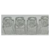 Vintage Glass Floral Tableware Set with Square Holders, Curved Bands, and Rectangular Trays Vintage Glass Floral Tableware Set with Square Holders, Curved Bands, and Rectangular Trays