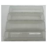 Vintage Glass Floral Tableware Set with Square Holders, Curved Bands, and Rectangular Trays Vintage Glass Floral Tableware Set with Square Holders, Curved Bands, and Rectangular Trays