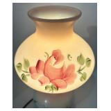 Vintage Hand-Painted Glass Hurricane Table Lamp with Floral Design Vintage Hand-Painted Glass Hurricane Table Lamp with Floral Design