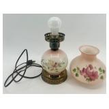 Vintage Hand-Painted Glass Hurricane Table Lamp with Floral Design Vintage Hand-Painted Glass Hurricane Table Lamp with Floral Design