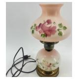 Vintage Hand-Painted Glass Hurricane Table Lamp with Floral Design Vintage Hand-Painted Glass Hurricane Table Lamp with Floral Design