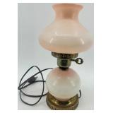 Vintage Hand-Painted Glass Hurricane Table Lamp with Floral Design Vintage Hand-Painted Glass Hurricane Table Lamp with Floral Design