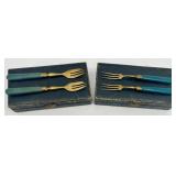 Set of 12 Vintage Brass Forks with Blue Handles in Original Cases Set of 12 Vintage Brass Forks with Blue Handles in Original Cases