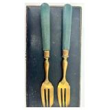 Set of 12 Vintage Brass Forks with Blue Handles in Original Cases Set of 12 Vintage Brass Forks with Blue Handles in Original Cases
