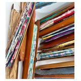 Collection of Vintage Wooden Textile Shuttles with Fabric Strips Collection of Vintage Wooden Textile Shuttles with Fabric Strips
