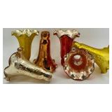 Set of 6 Vintage Mercury Glass Epergne Horns in Yellow and Orange Set of 6 Vintage Mercury Glass Epergne Horns in Yellow and Orange