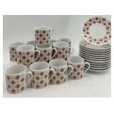 Vintage China Coffee Cup and Saucer Set with Geometric Pattern - 12 Cups and 12 Saucers Vintage China Coffee Cup and Saucer Set with Geometric Pattern - 12 Cups and 12 Saucers
