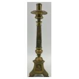 Pair of Vintage Brass Column Candlestick Holders with Ornate Bases Pair of Vintage Brass Column Candlestick Holders with Ornate Bases